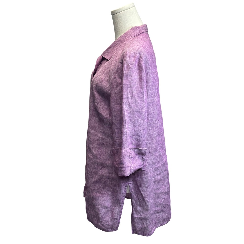 Chico's Linen Tunic Top Purple Lavender Button Front Coastal Lagenlook Sz‎ 1 - Picture 8 of 10